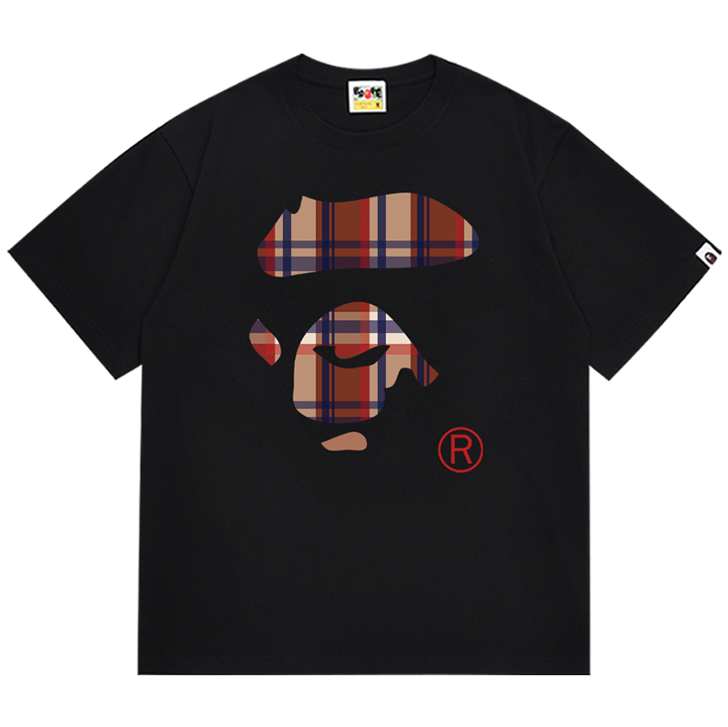 BAPE Plaid Split Ape Face Men's T-Shirt - Black