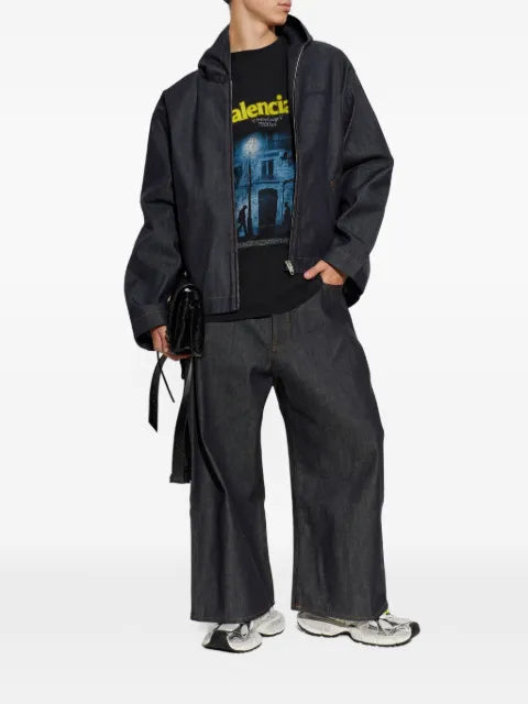 Balenciaga denim hooded jacket in raw indigo