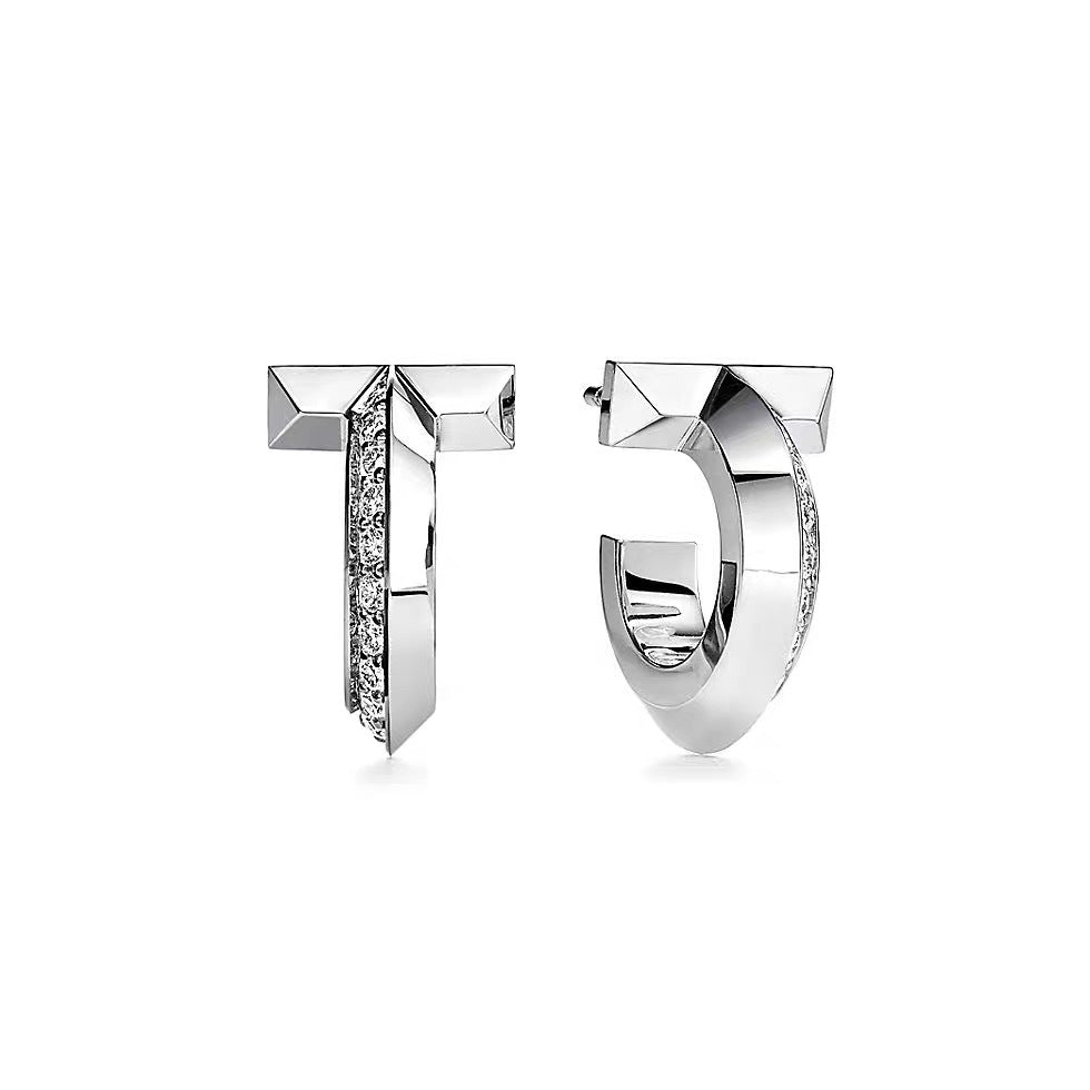 Tiffany Style T Motif Cubic Zirconia Earrings