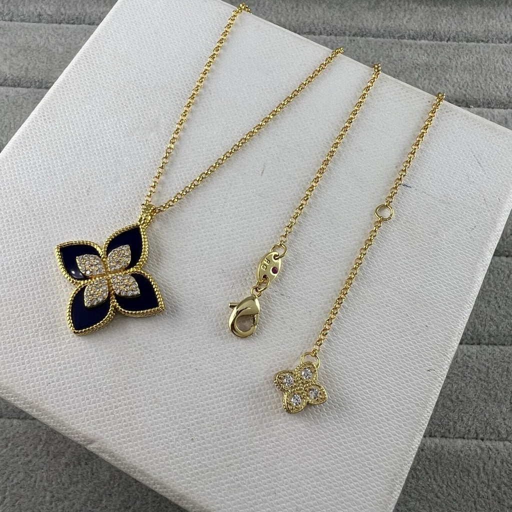 Roberto Coin Style Four-Leaf Clover Cubic Zirconia Necklace