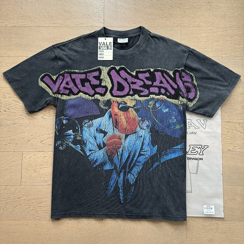 VALE USA Washed Black Rhinestone Graphic T-Shirt