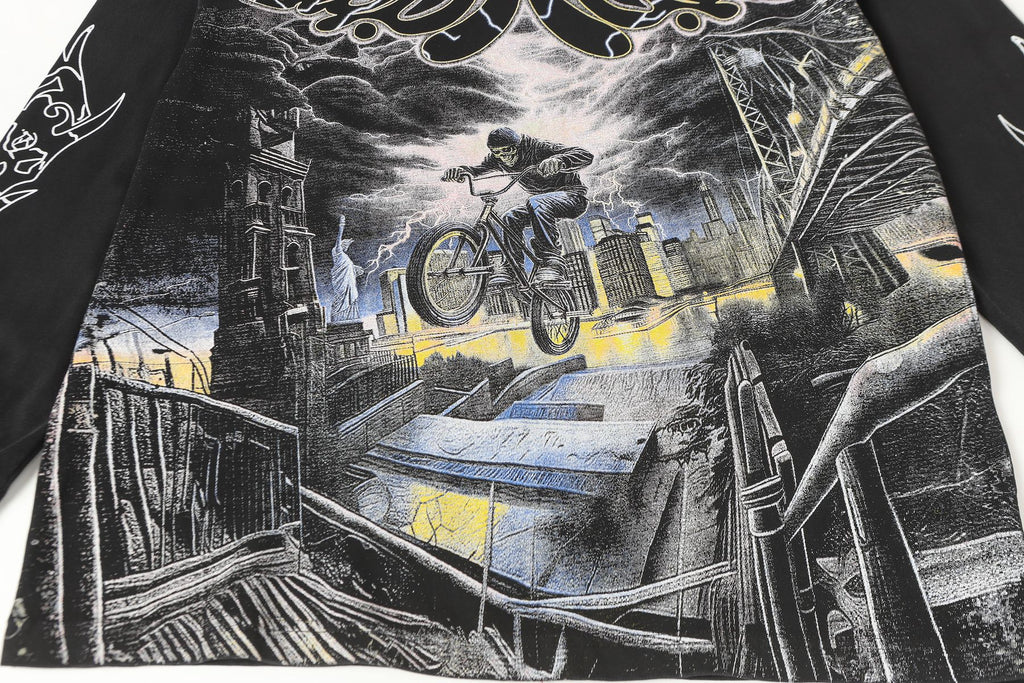 Godspeed Washed Black Rock Graphic Long-Sleeve T-Shirt