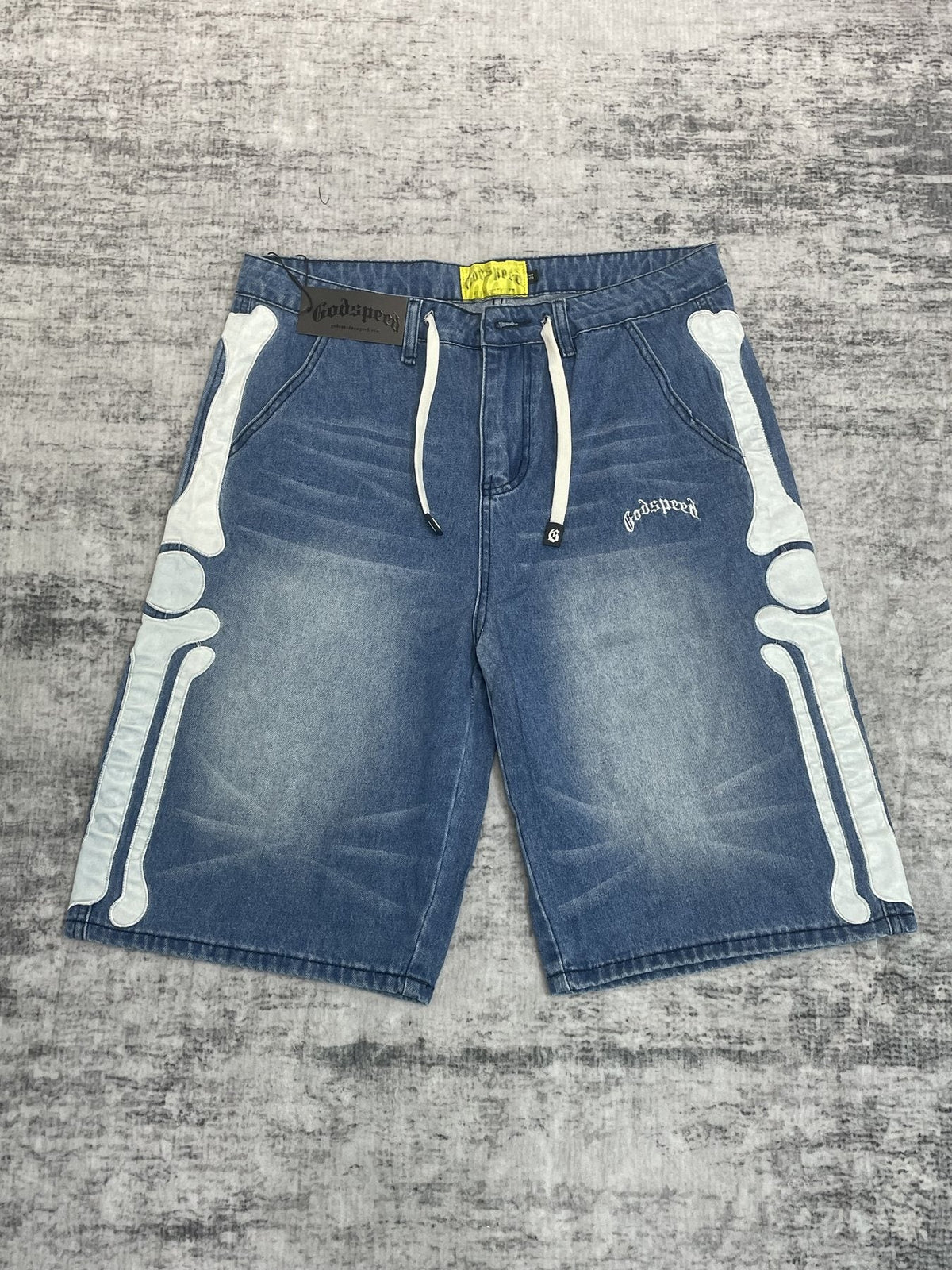Godspeed Bone Applique Denim Shorts