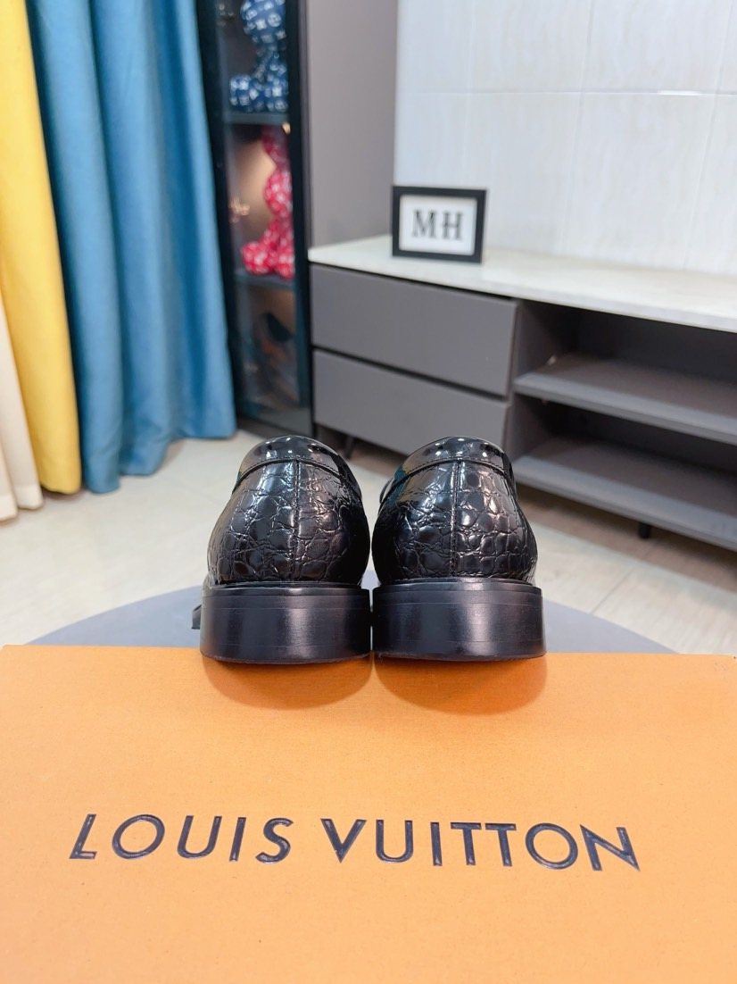 Louis Vuitton Black Embossed Loafers - Rounded Toe