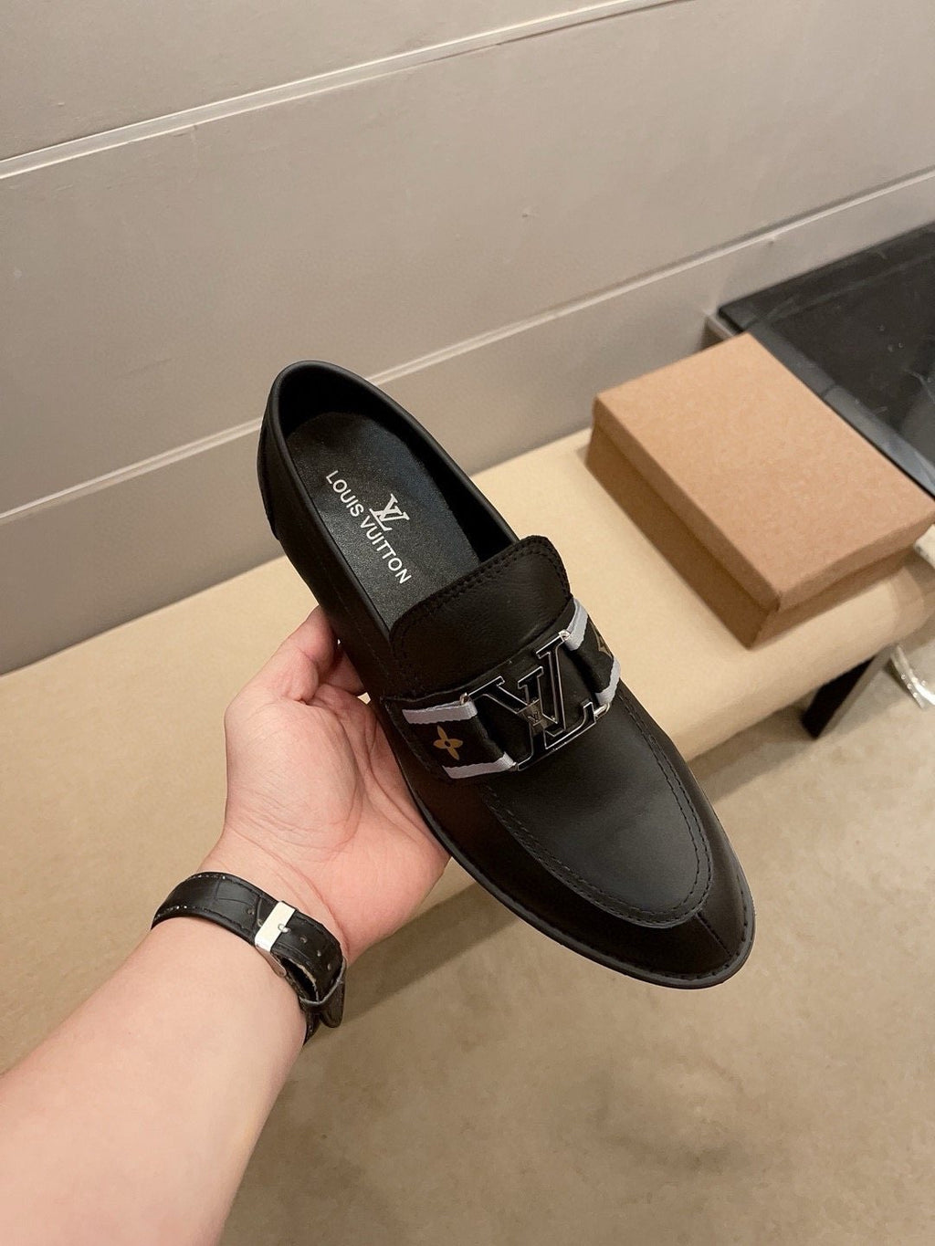 Louis Vuitton Men's Black Buckle Loafers