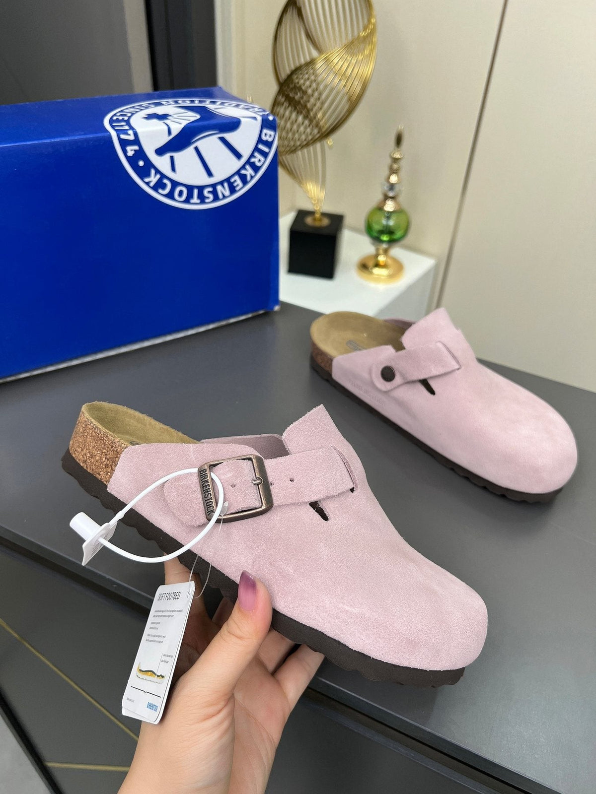 Birkenstock Light Pink Buckle Clogs