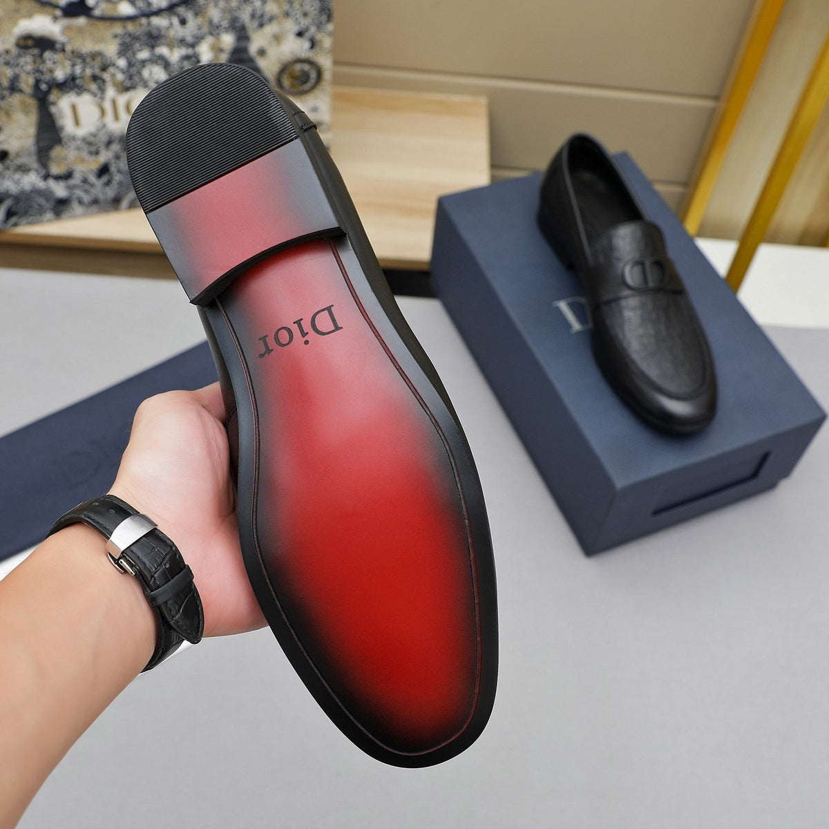 Dior Black Embossed Leather Loafers