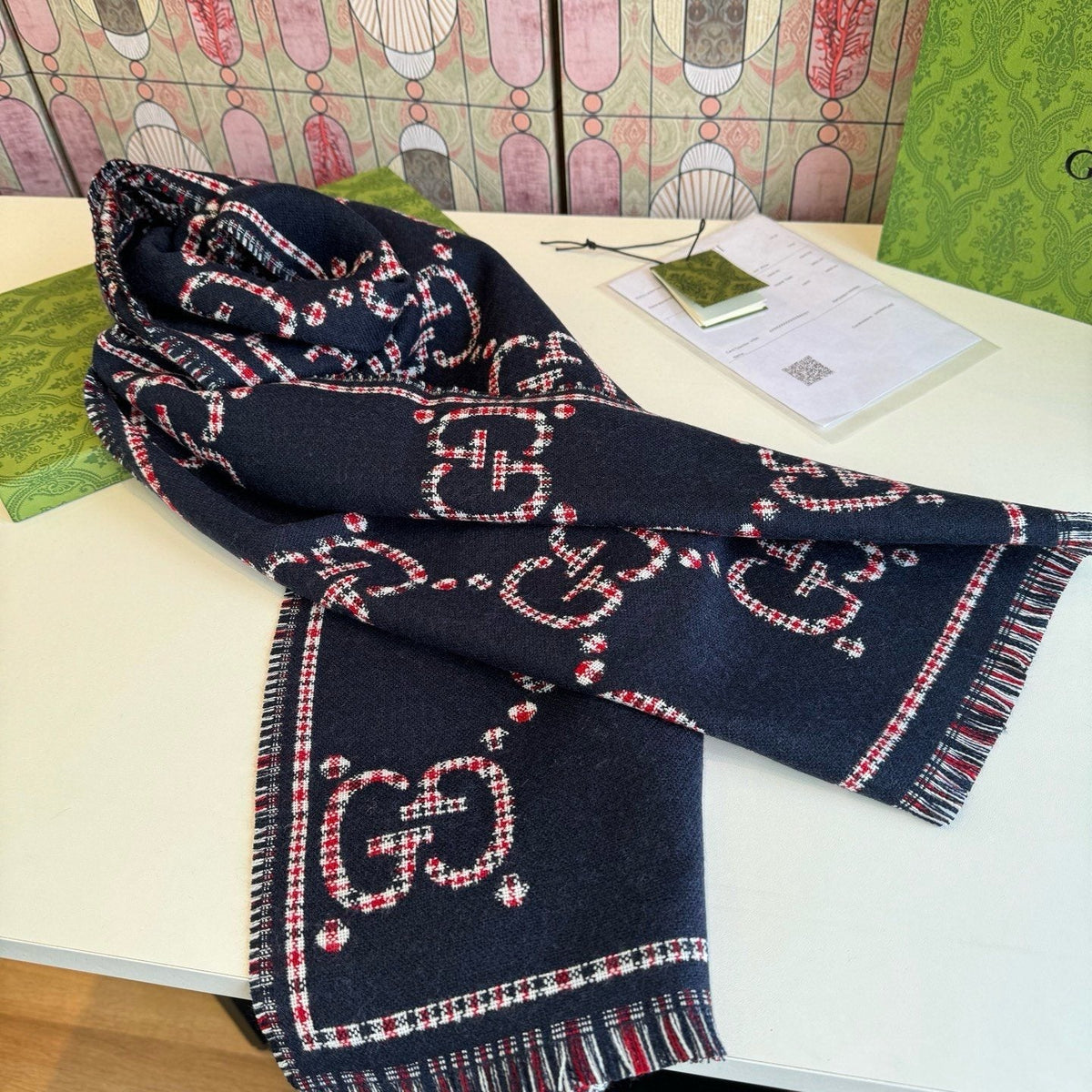 Gucci Fringed Monogram-Style Scarf