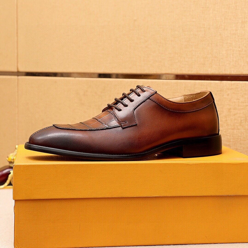 Louis Vuitton Crocodile-Embossed Lace-Up Dress Shoes