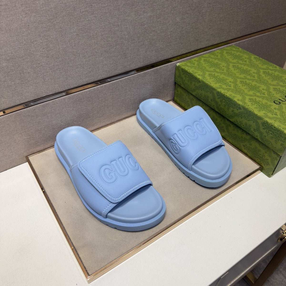 Gucci Men's Raised Logo Slide Sandals