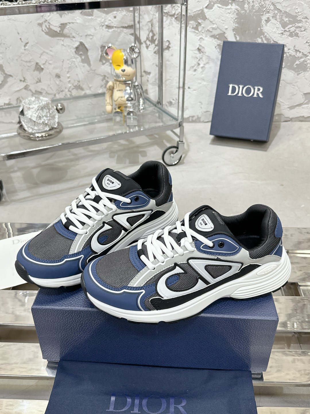 Dior Black, Gray and White Low-Top Sneakers