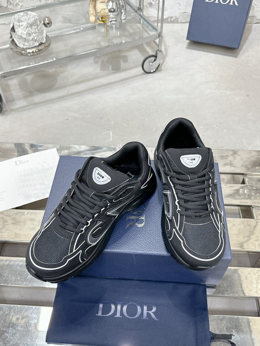 Dior Black, Gray and White Low-Top Sneakers